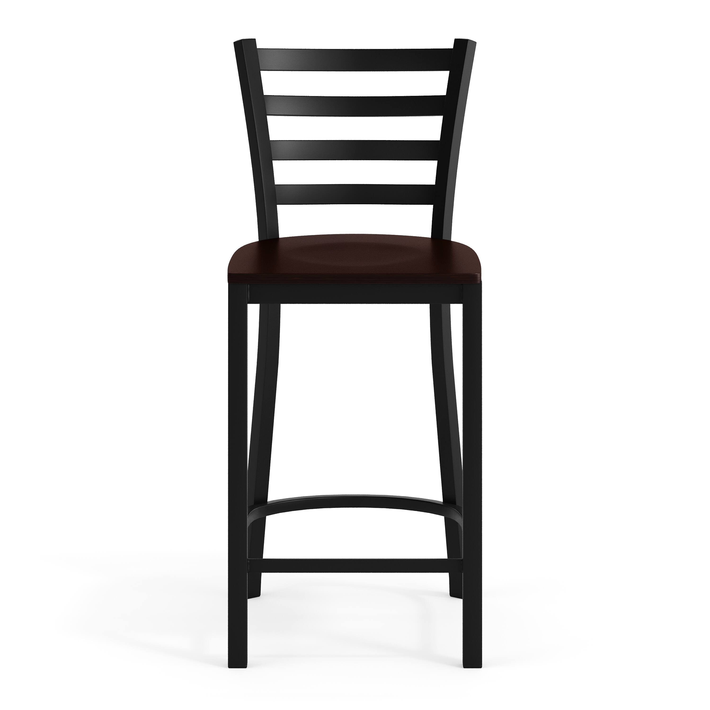 Alt View 9. Emma + Oliver - Ladder Back Metal Restaurant Counter Stool - Upholstered Seat - Walnut Wood Seat/Black Metal Frame.