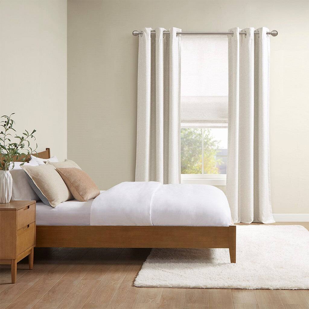 Left. BreeBe - Printed Faux Silk Room Darkening Cordless Roman Shade - Ivory.