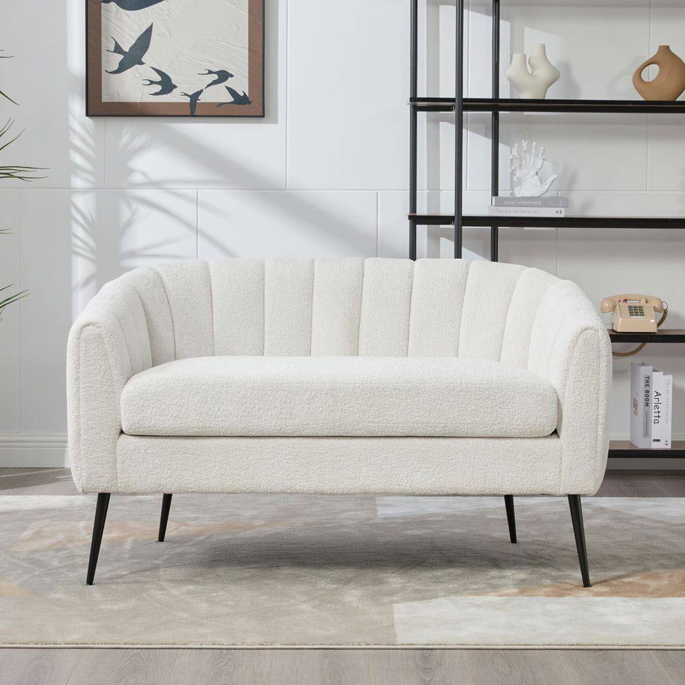 Alt View 4. Kadyn - 50.2'' Wide Upholstered Mini Loveseat Accent Couch, Modern Settee with Metal Legs, 2-Seater Sofa for Living Room, Ivory - White.