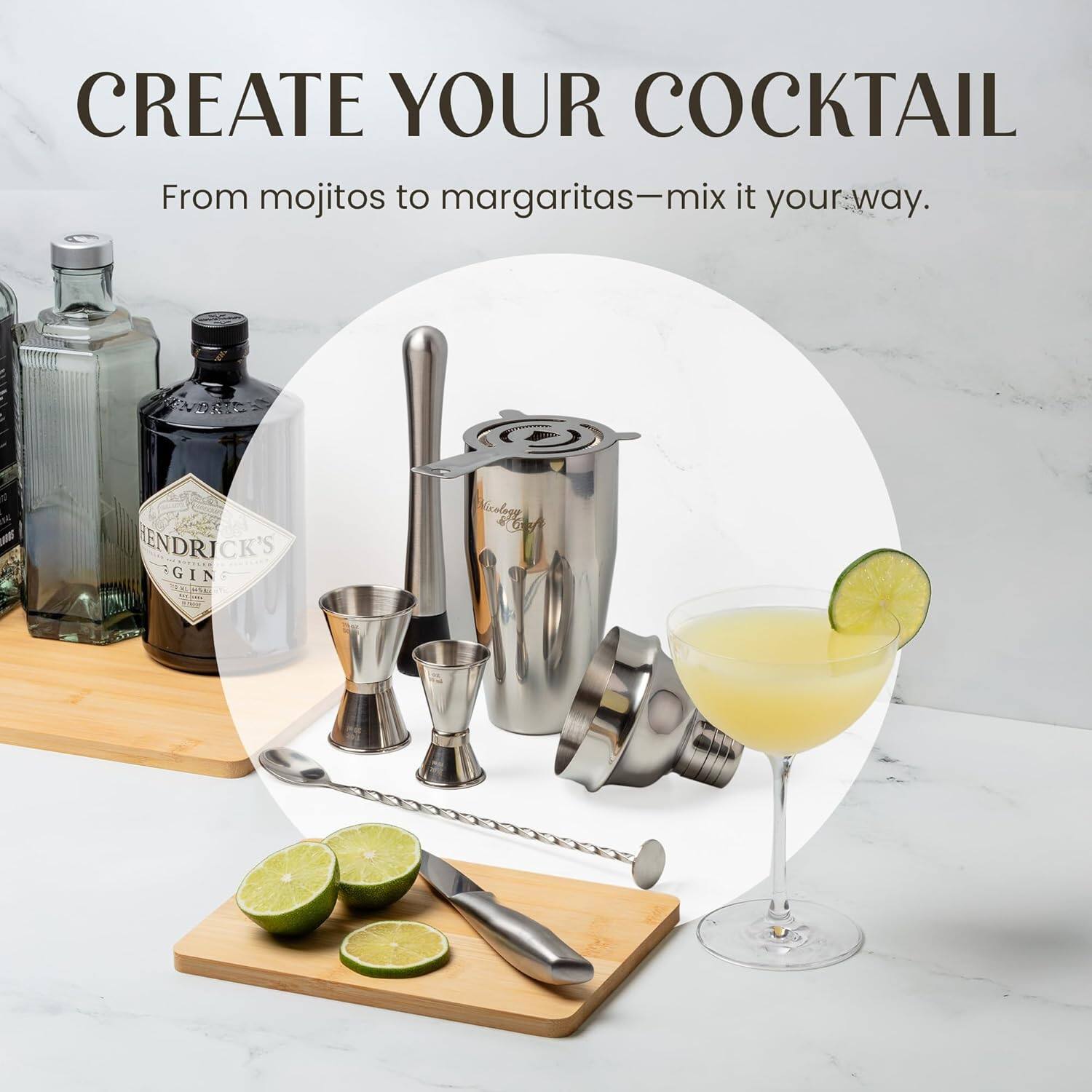 CREATE YOUR COCKTAIL  
From mojitos to margaritas—mix it your way.  

- SENDRICK'S GIN  
- ATE Micology