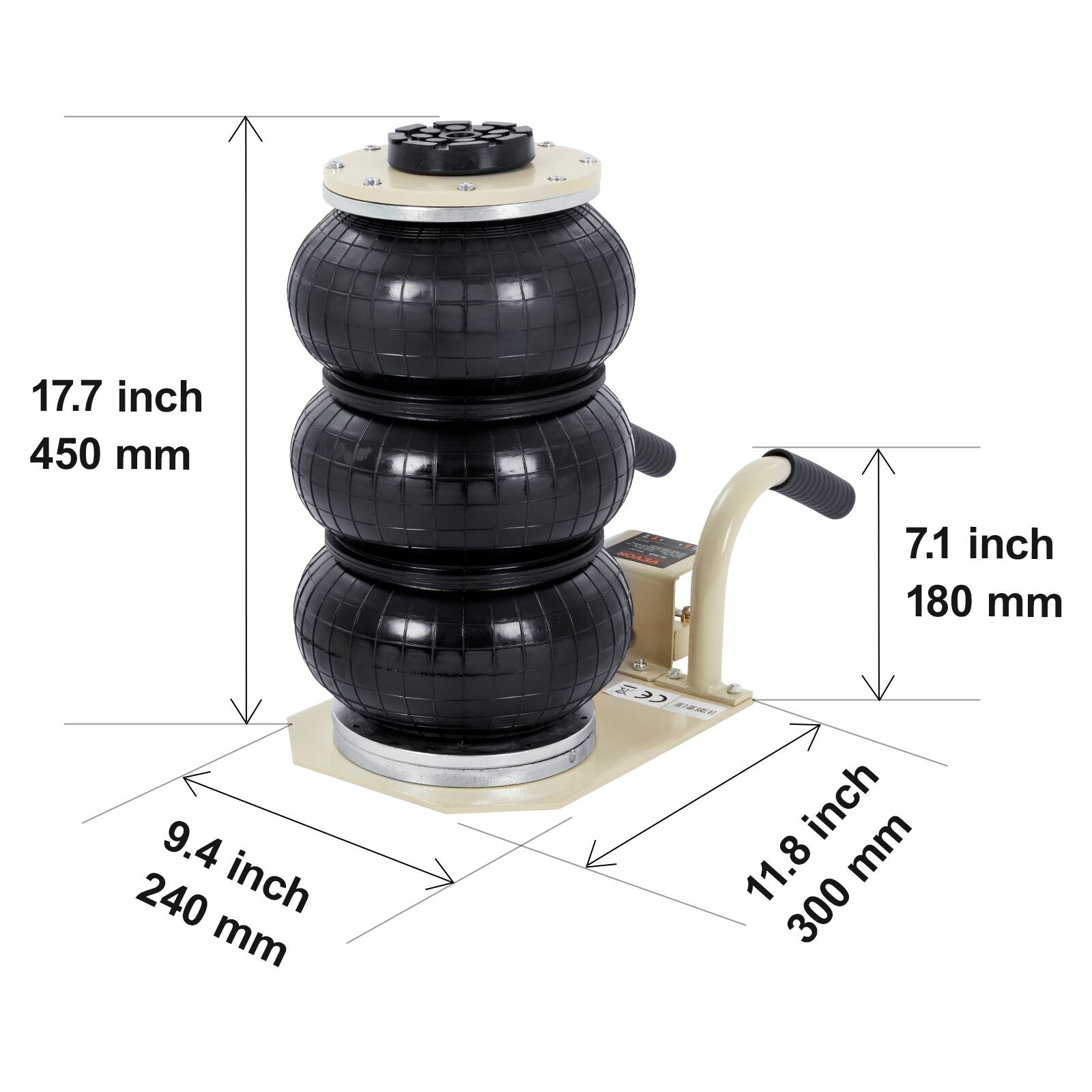 17.7 inch 450 mm  
7.1 inch 180 mm  
9.4 inch 240 mm  
11.8 inch 300 mm