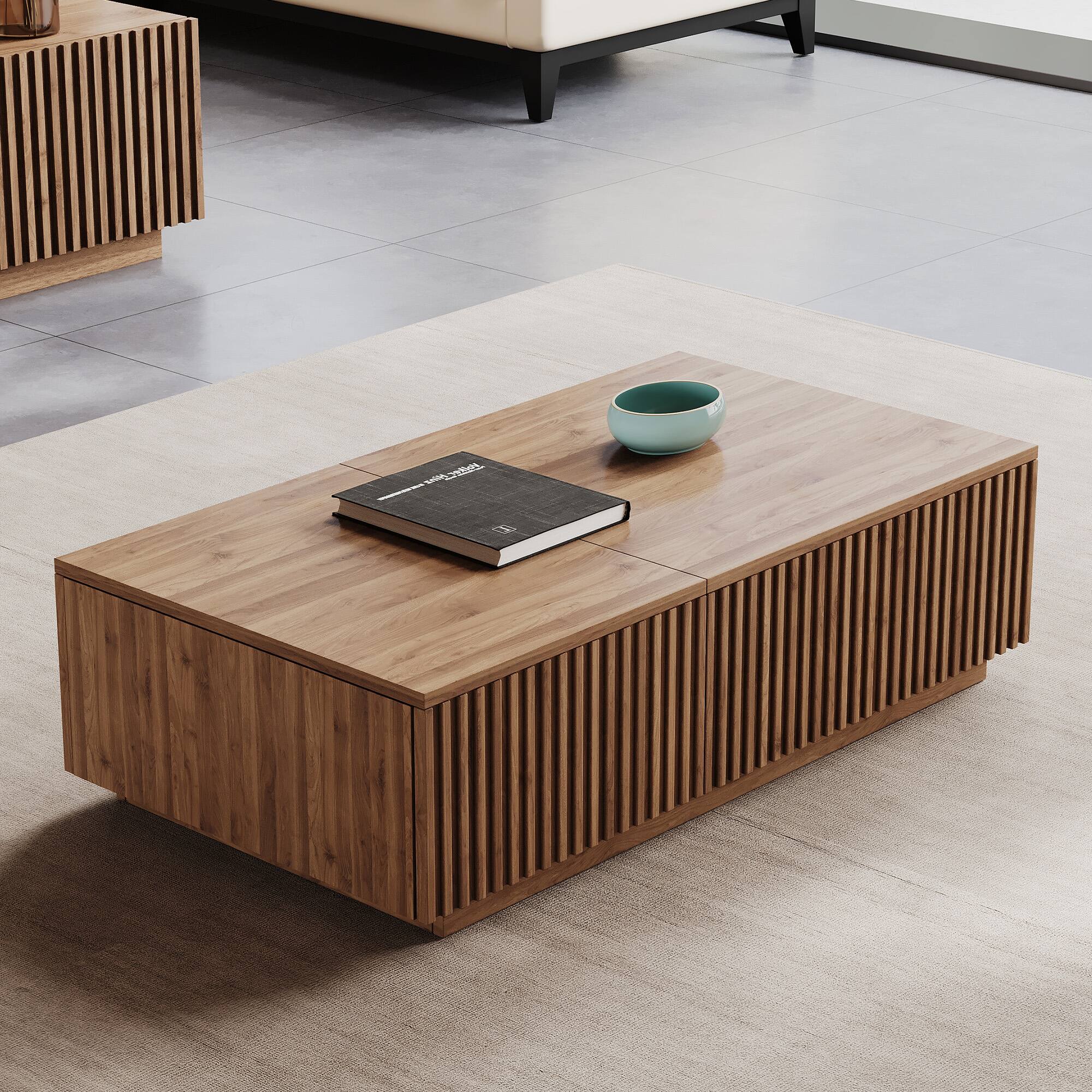 Left. luck idea - 51.1" Lift-top Coffee Table with Storage Drawers - Walnut Color.