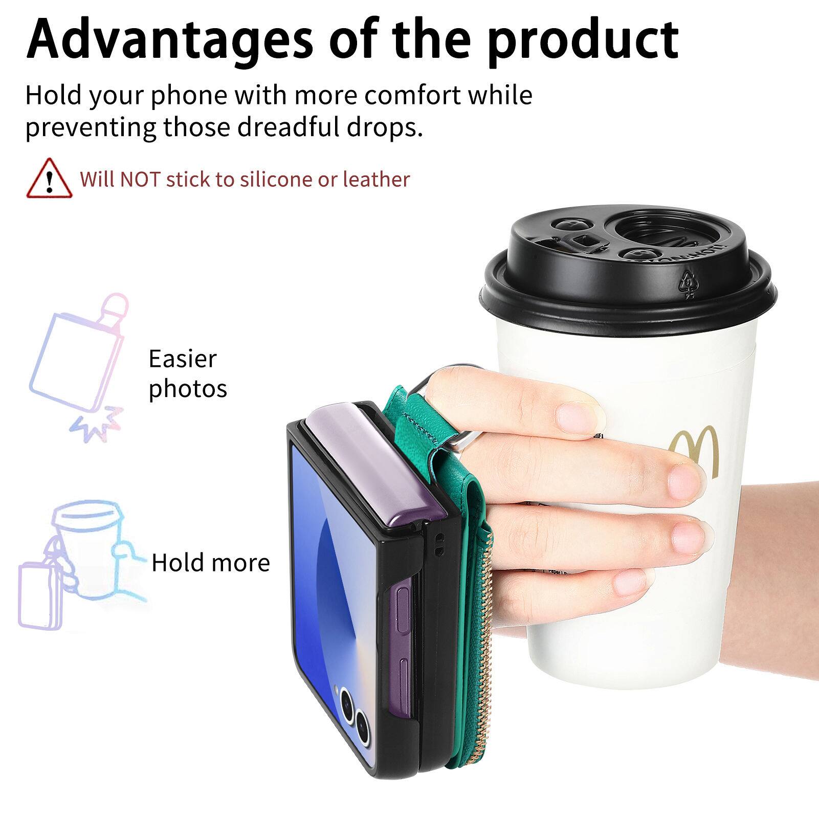 Advantages of the product

Hold your phone with more comfort while preventing those dreadful drops.

Will NOT stick to silicone or leather

Easier photos

Hold more