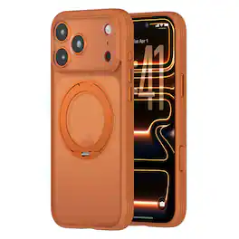 Dteck - Rugged Case For Apple iPhone 18 Pro Shockproor Frosted Translucent Ring Stand Cover Compatible with Magsafe Accessories - Orange