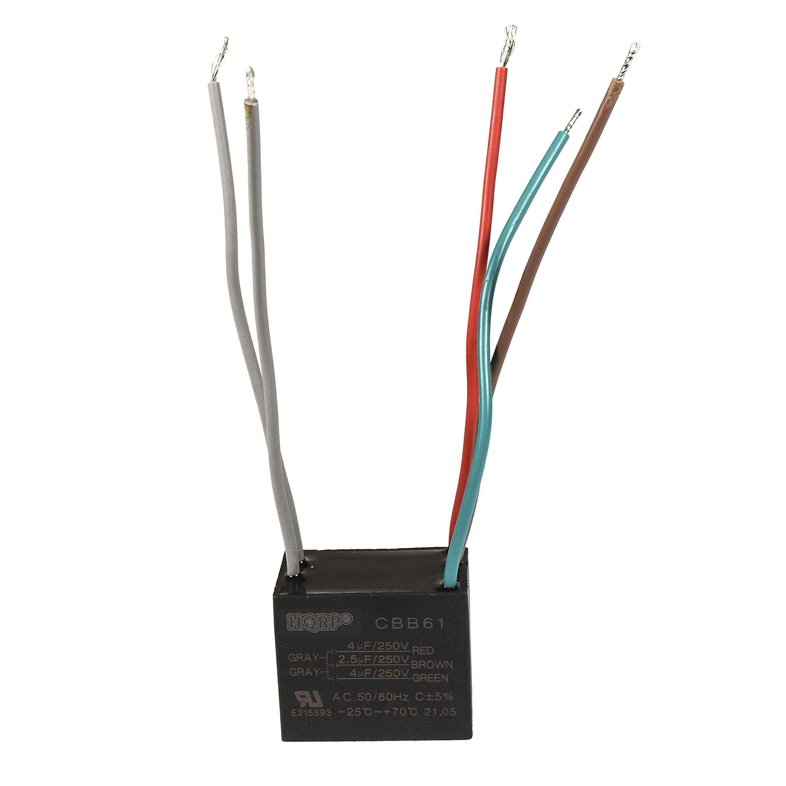 HQRP - Ceiling Fan Motor Capacitor 4/2.5/4 uF, 5-Wire, 250 VAC, CBB61 for Harbor Breeze
