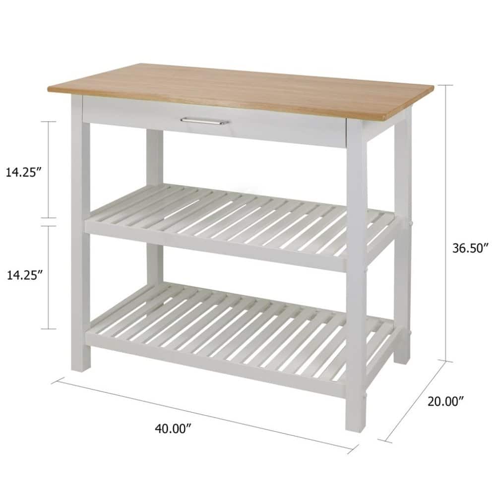 FurniFact - Kitchen Island Table with Storage, Drawer and Open Counter 2 Shelves - White