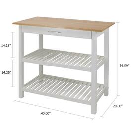 FurniFact - Kitchen Island Table with Storage, Drawer and Open Counter 2 Shelves - White