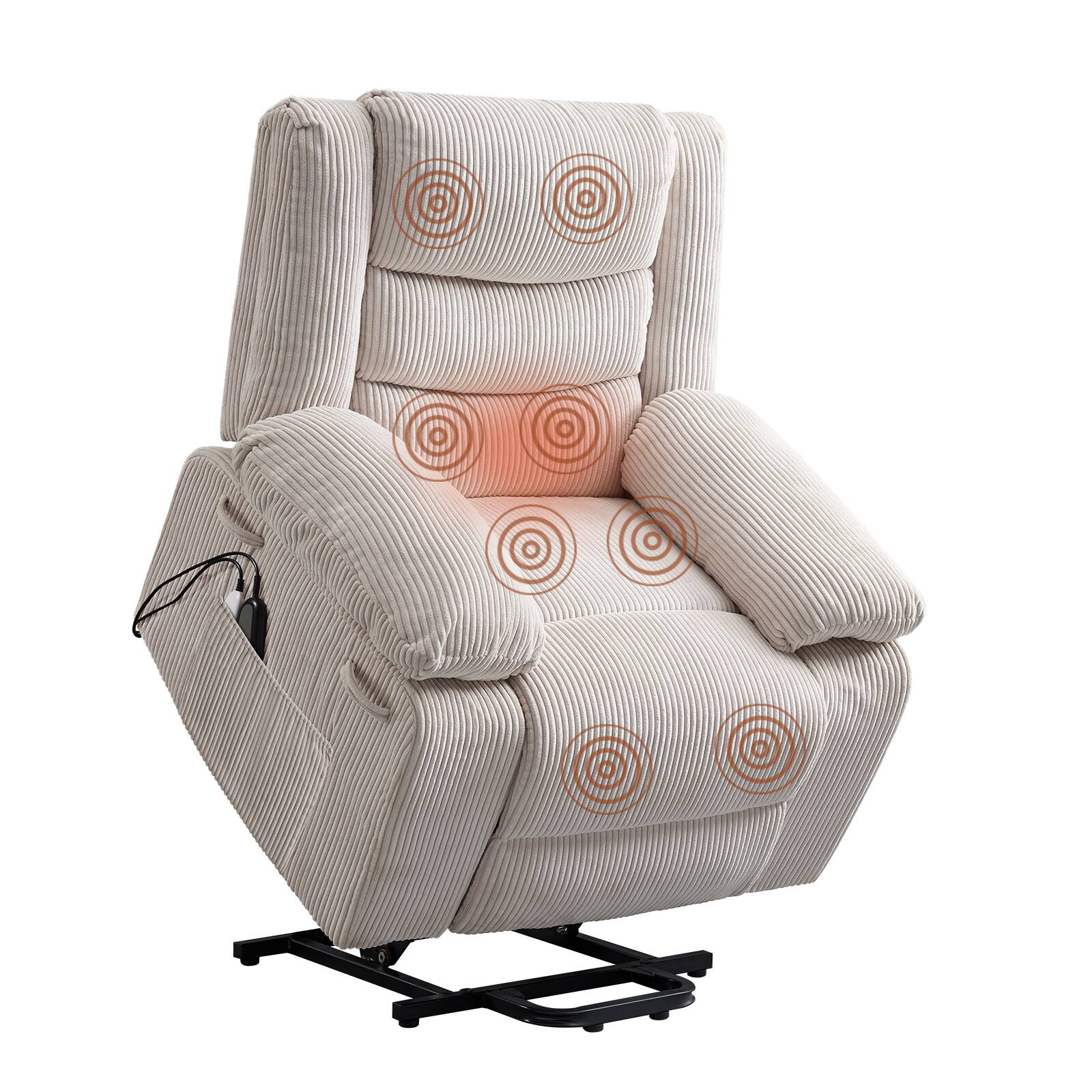 Left. Bestier - Living Room Bedroom Power Lift Recliner Chair with Massage Modern Reclining Chair - White.