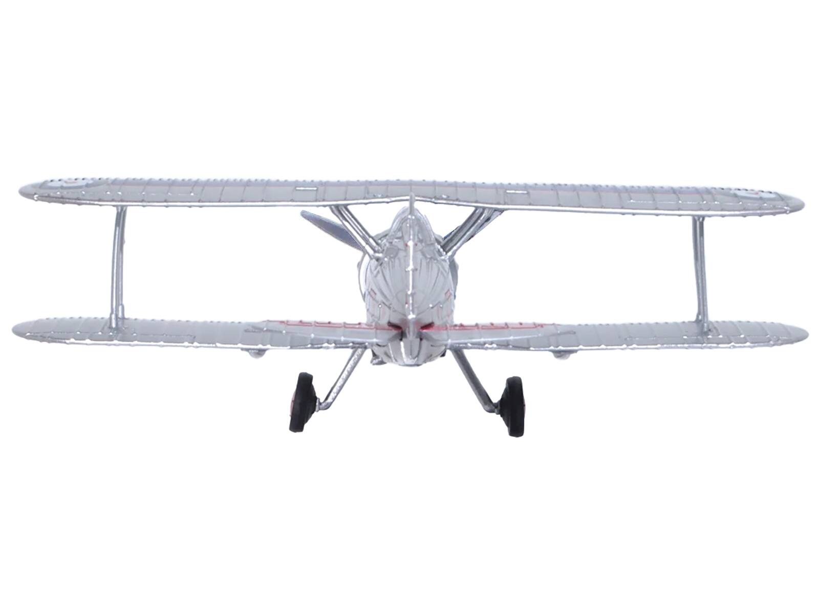 Back. Oxford Diecast - Gloster Gladiator Fighter No. 72 Squadron Church Fenton 1937 British Royal Air Force 1/72 Oxford Aviation Series - Silver.