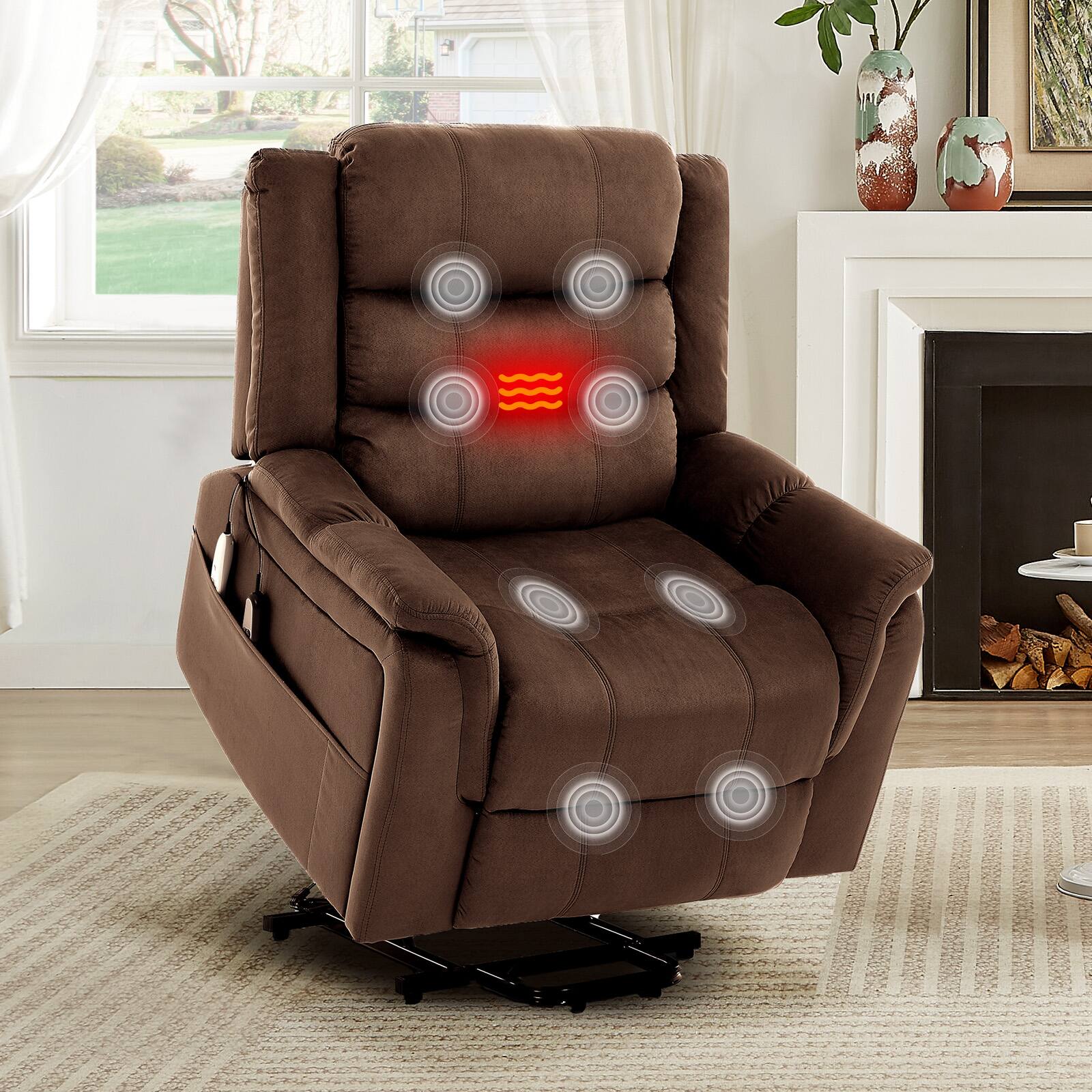 Alt View 4. Bestier - 37-inch Elderly Recliner with 8-Point Massage & Lumbar Heating, 350lbs Capacity, Lift Assist Function - Brown.