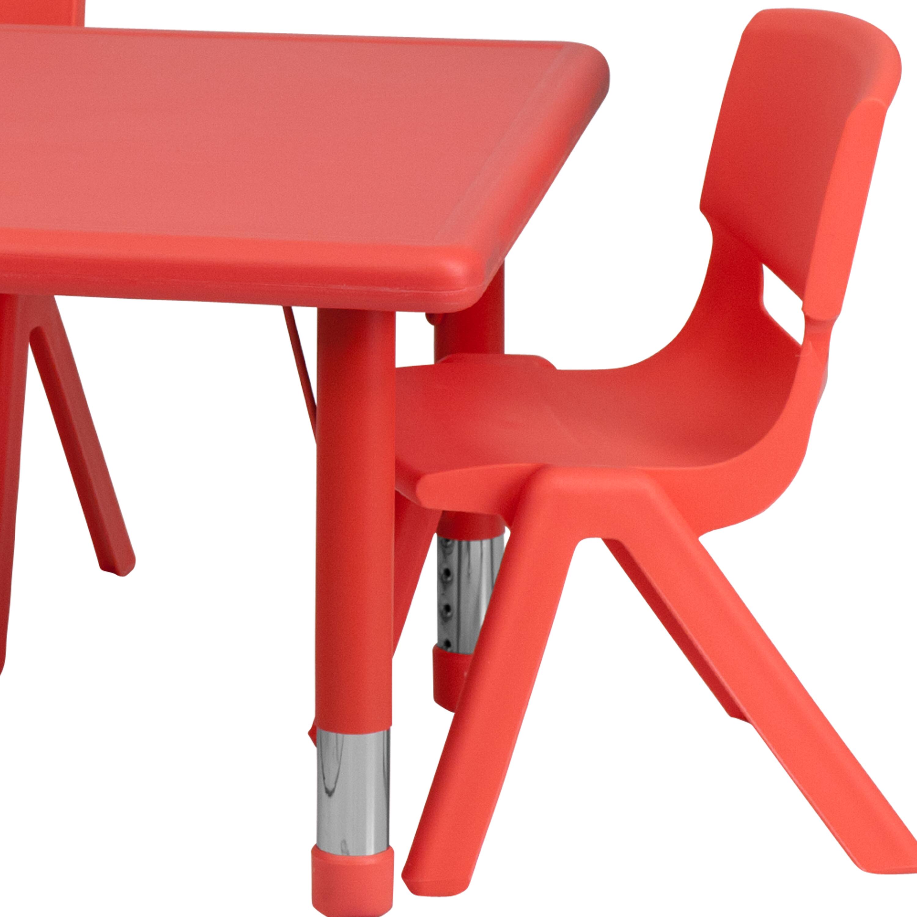 Alt View 5. Emma + Oliver - 24"W x 48"L Rectangular Plastic Height Adjustable Activity Table Set with 4 Chairs - Red.