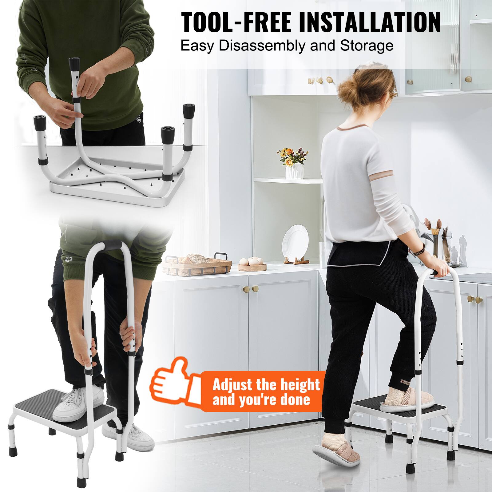TOOL-FREE INSTALLATION  
Easy Disassembly and Storage  

Adjust the height and you're done