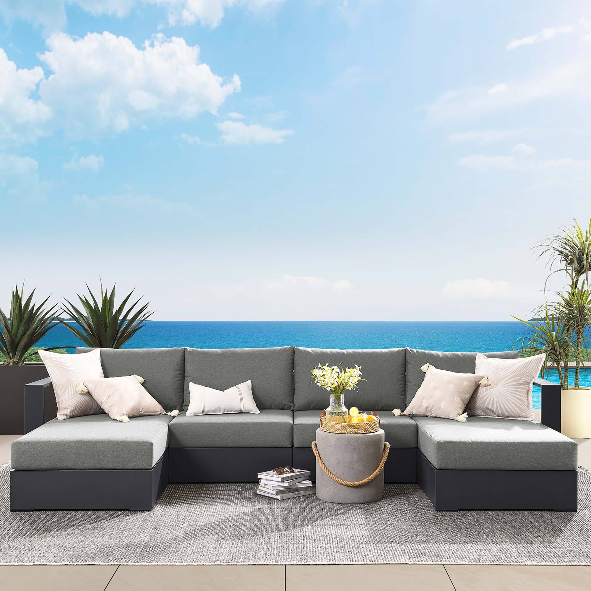 Alt View 3. Modway - Tahoe 4-Piece Outdoor Powder-Coated Aluminum Sectional Sofa Set - Gray Charcoal.