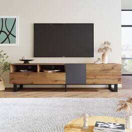 Dexmalle - Dexmalle-Modern TV Stand for 80 Inch TVs Entertainment Center with Double Storage Space-Brown - Wood