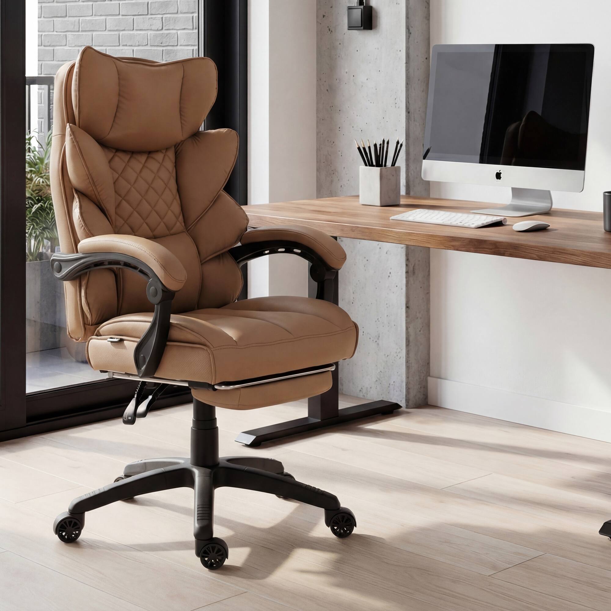 Alt View 4. Dowinx - Dowinx Big and Tall Office Chair with Pocket Spring Cushion,High Back Computer Gaming Chairs with Adjustable Armrests - Brown.