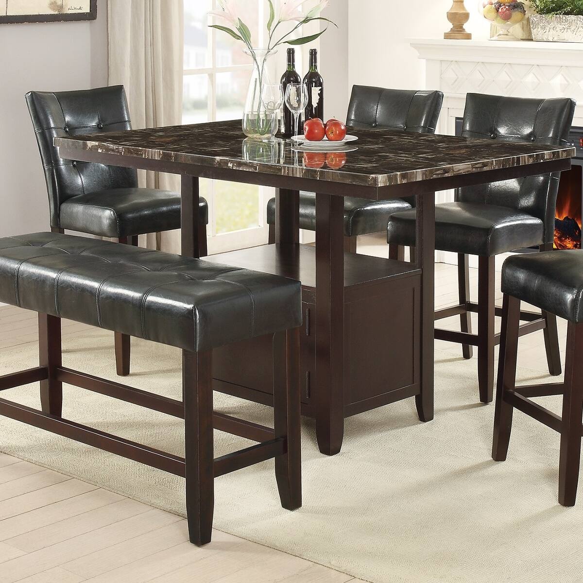 Loheer Counter Height Dining Table, Faux Marble Top, Rectangular ...