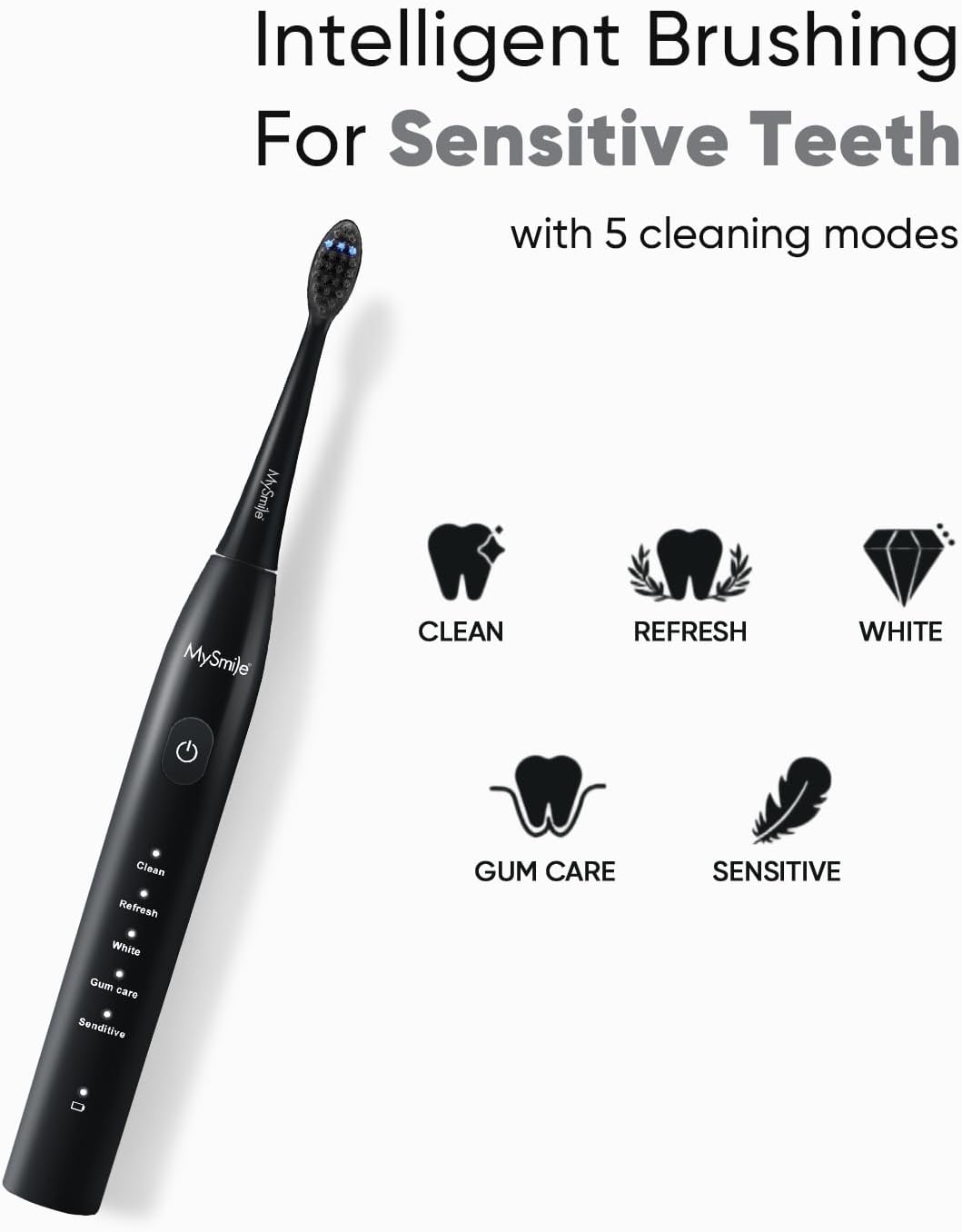 Intelligent Brushing For Sensitive Teeth with 5 cleaning modes MySmile CLEAN REFRESH WHITE GUM CARE SENSITIVE MySmile Clean Refresh White Gum care Sensitive