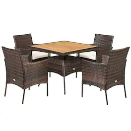 Mondawe - 5 Pieces Wicker Patio Dining Set with 4 Armrest Chairs - Mix Brown