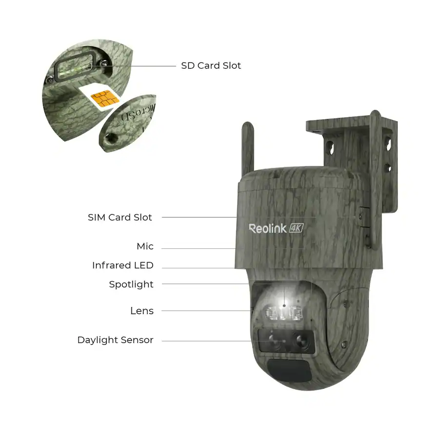 Static Detection Mic Reolink TrackMix LTE C 4G Dual Lens 4K 8MP Battery Security Camera Auto ...