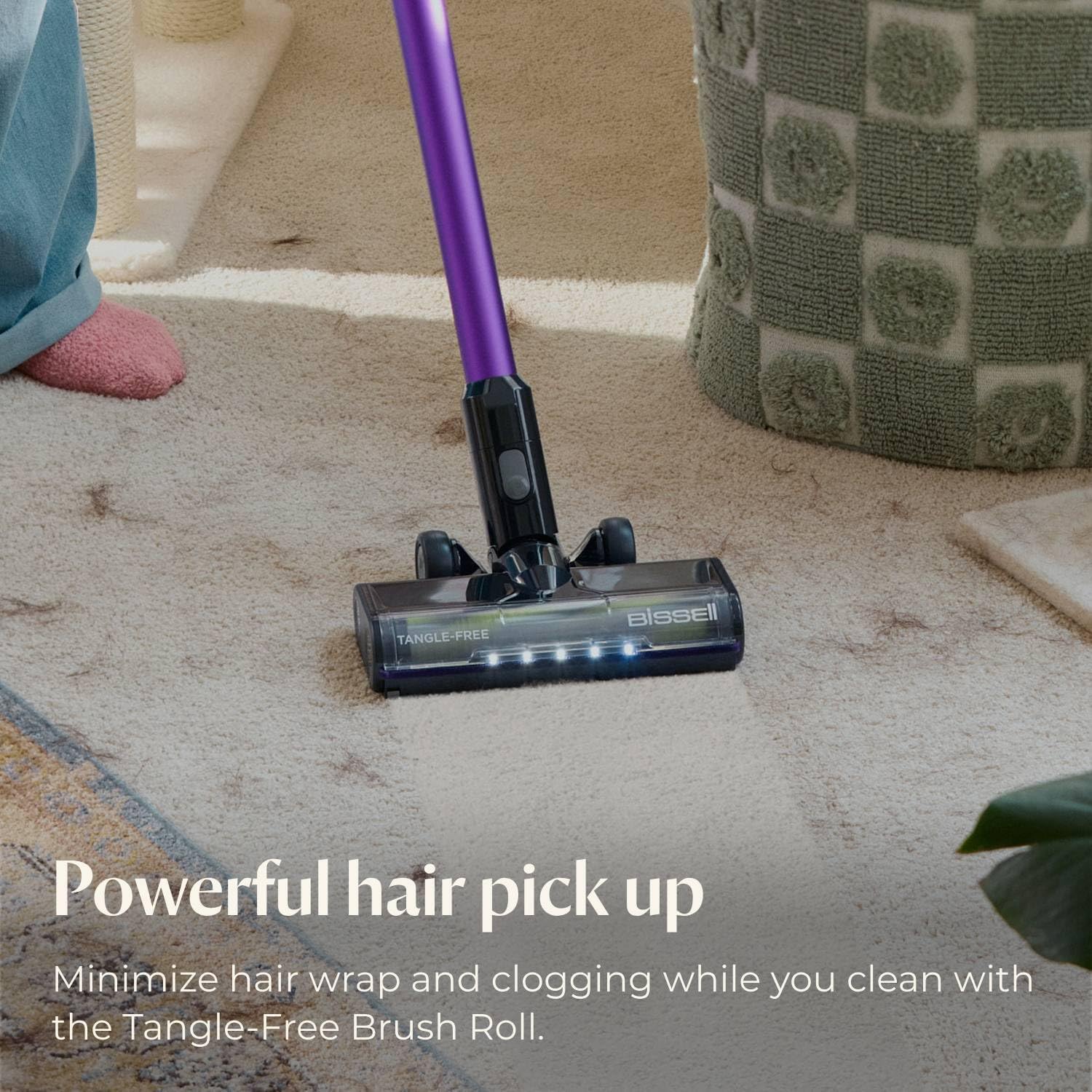TANGLE-FREE BISSELL Powerful hair pick up Minimize hair wrap and clogging while you clean with the Tangle-Free Brush Roll.