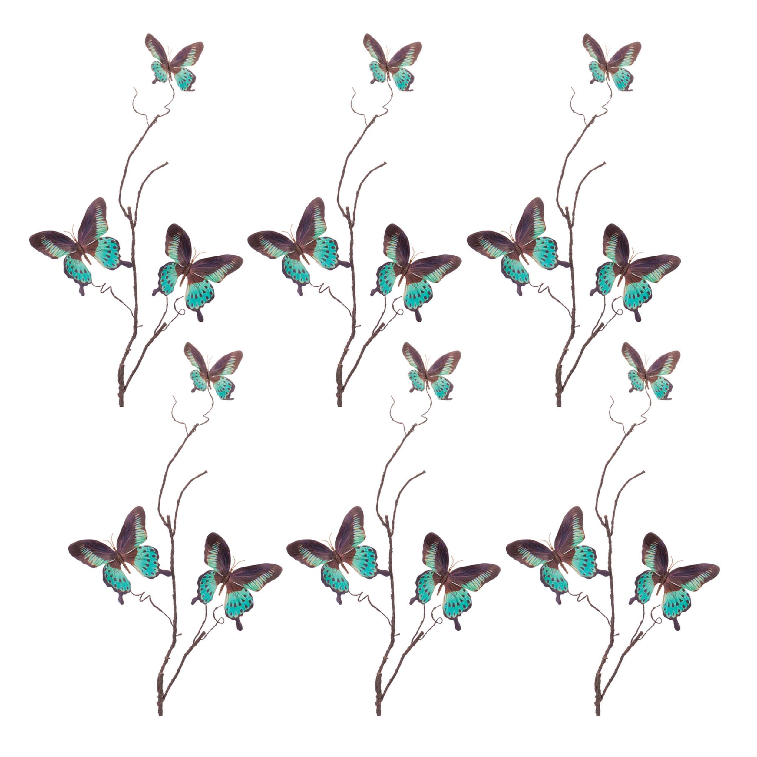 Left. BreeBe - Butterfly Twig Spray (Set of 6) - Blue, Black.