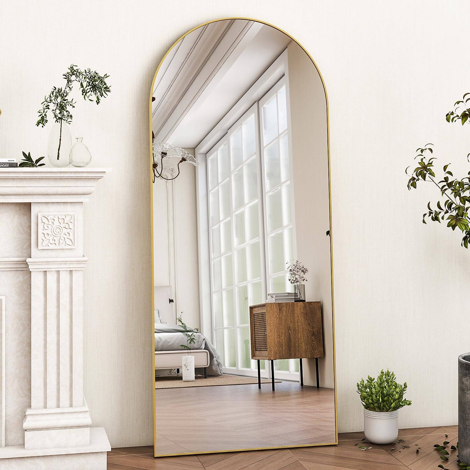 Alt View 4. Hanke - full Length Mirror Arch Floor Mirrors With Aluminum Alloy Frame Free-standing Wall Mounted Or Leaning Bedroom - Gold 86"L x 46"W.