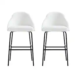 Manhattan Comfort - Gracie Modern Metal Upholstered Barstool - Set of 2 - White and Black