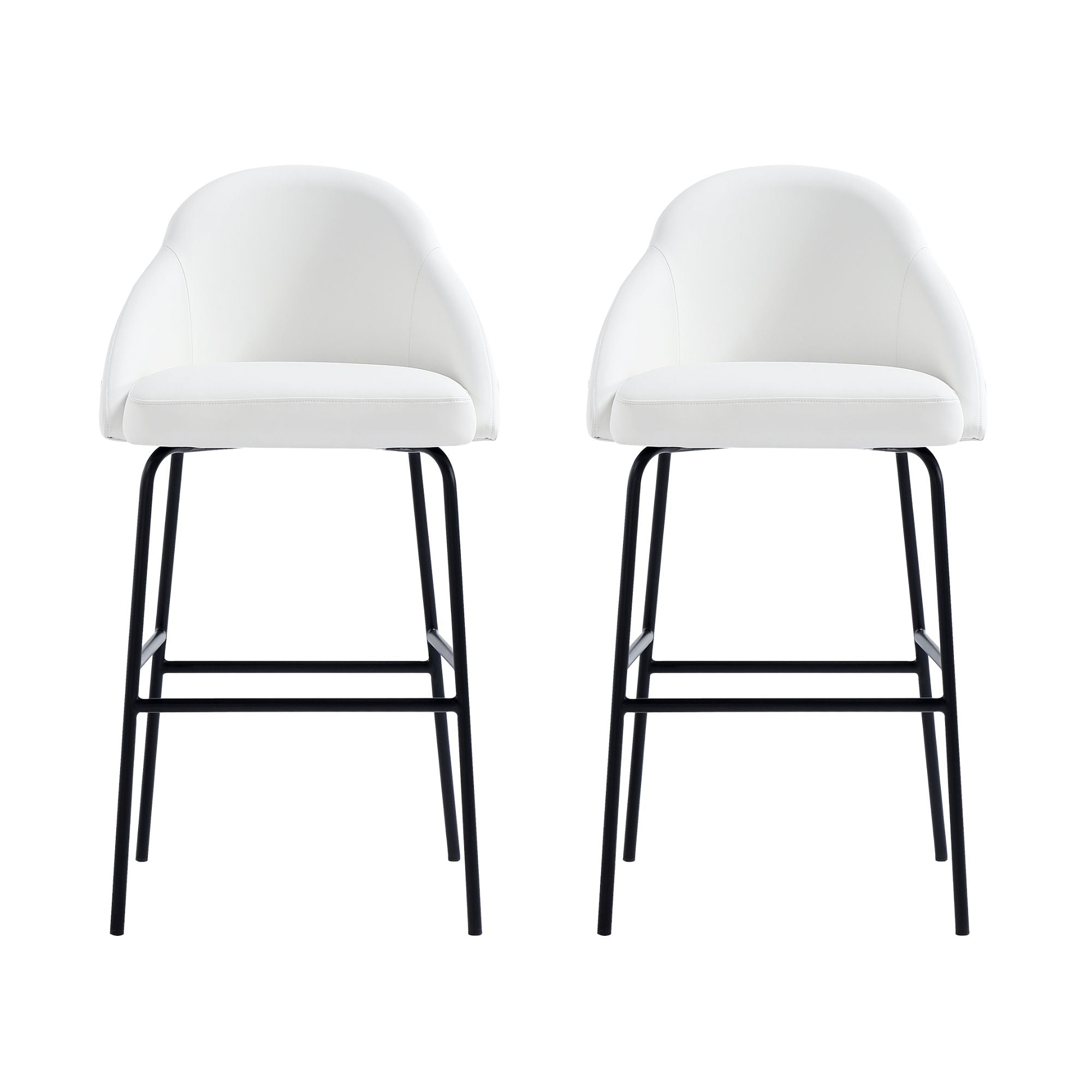 Manhattan Comfort - Gracie Modern Metal Upholstered Barstool - Set of 2 - White and Black