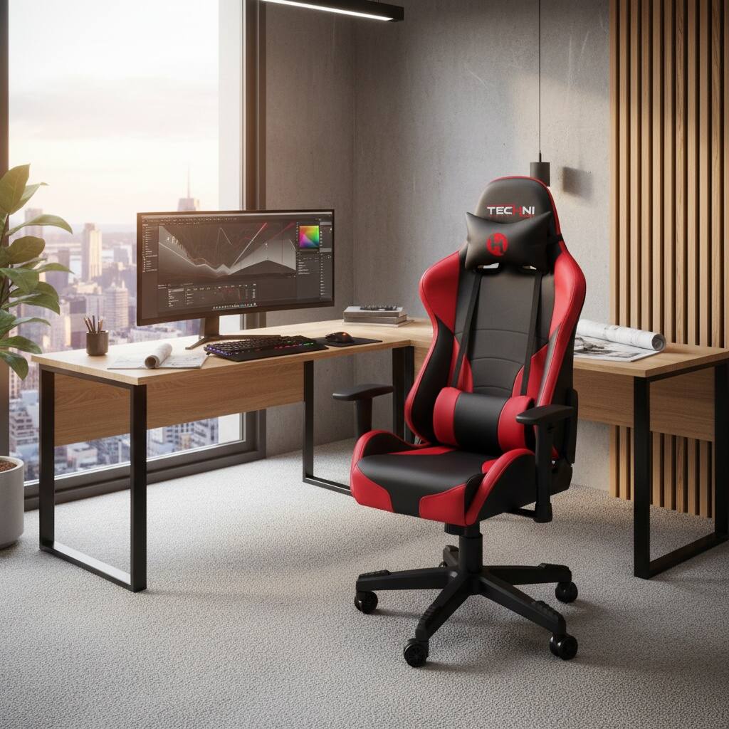 Alt View 7. Forest'nSky - Techni Sport Office & PC Gaming Chair, Red - Red.