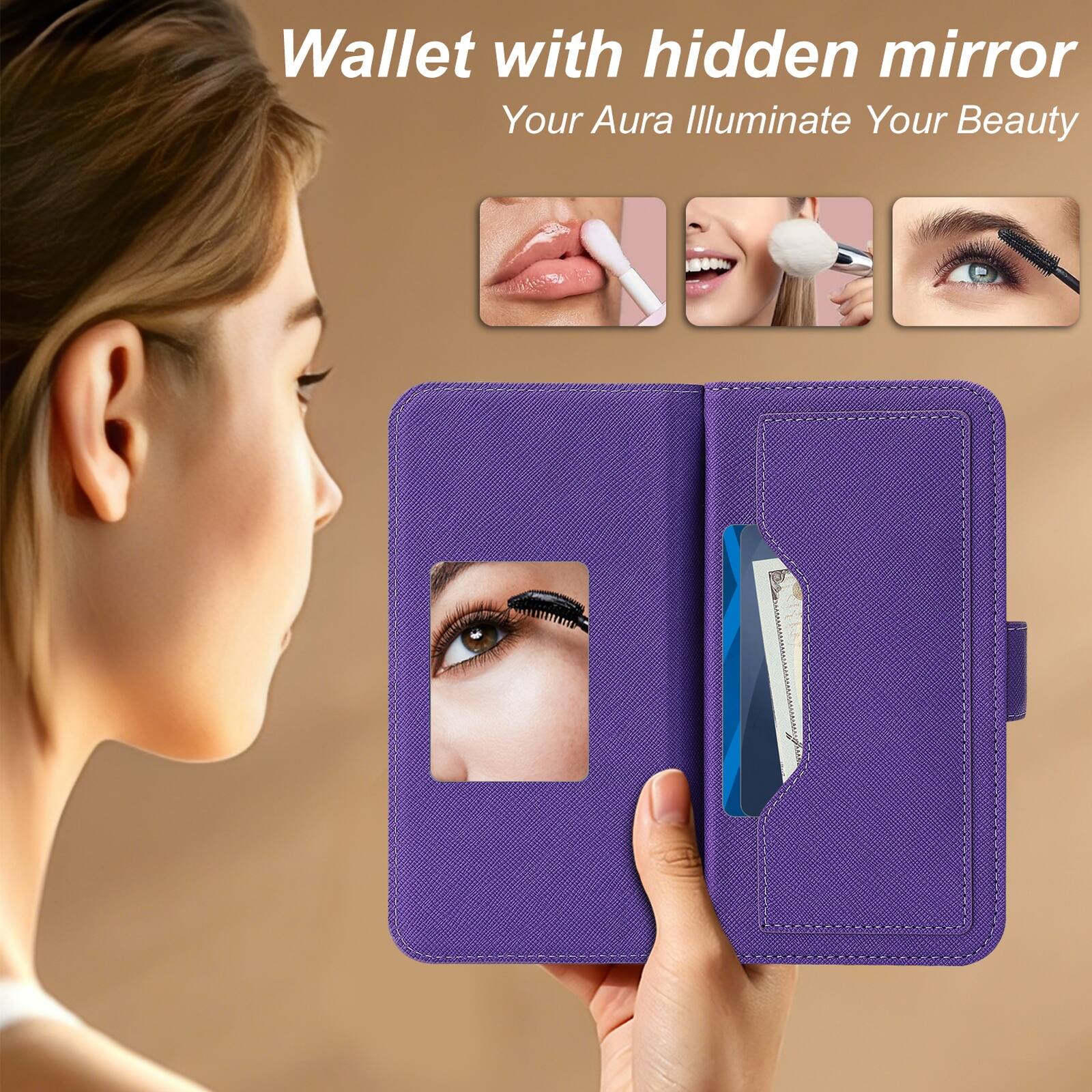 Wallet with hidden mirror  
Your Aura Illuminate Your Beauty