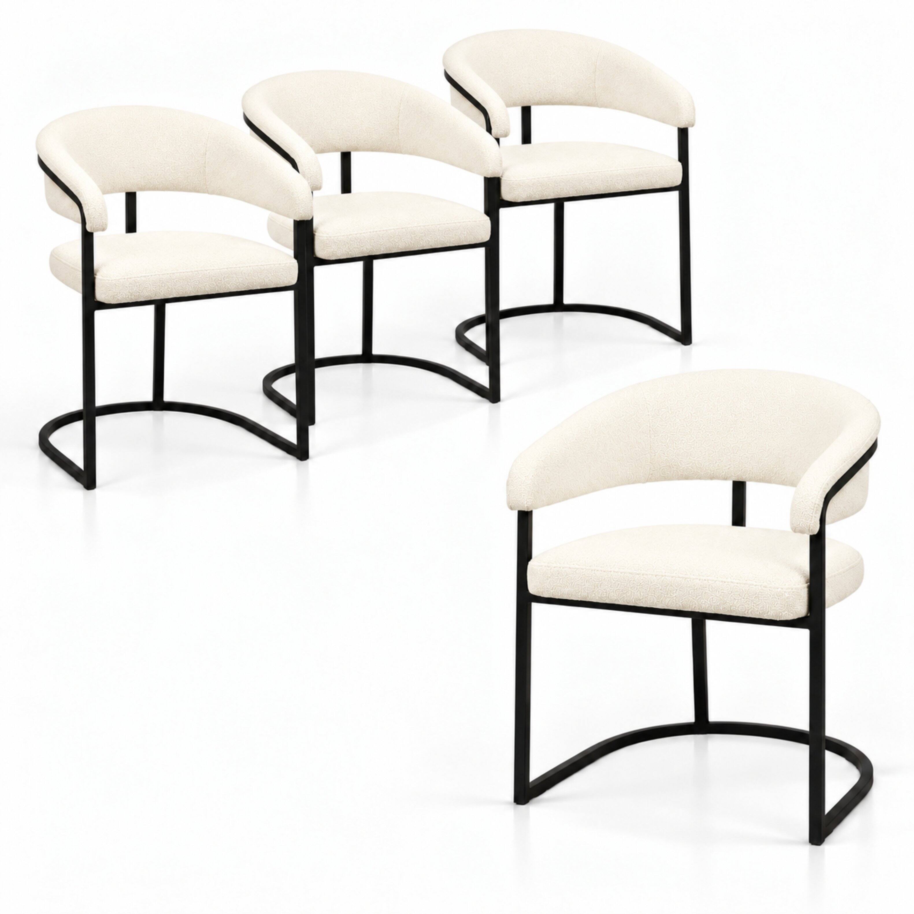 Front. LeisureMod - Aero 4-PCS Contemporary Dining Chair, Padded Cantilever Accent Armchair with Iron Frame - White.