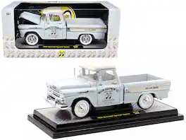 M2 - 1958 Chevrolet Apache Cameo Pickup Truck "Mooneyes" Light Gray White Top Limited Edition 6650pcs 1/24 - Light Gray And White