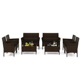 Gymax - 8 Piece Patio Rattan Conversation Set Outdoor Wicker Furniture Set w/ Chair - Mix Brown, Black