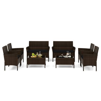 Front. Gymax - Gymax 8 Piece Patio Rattan Conversation Set Outdoor Wicker Furniture Set w/ Chair - Mix Brown, Black.