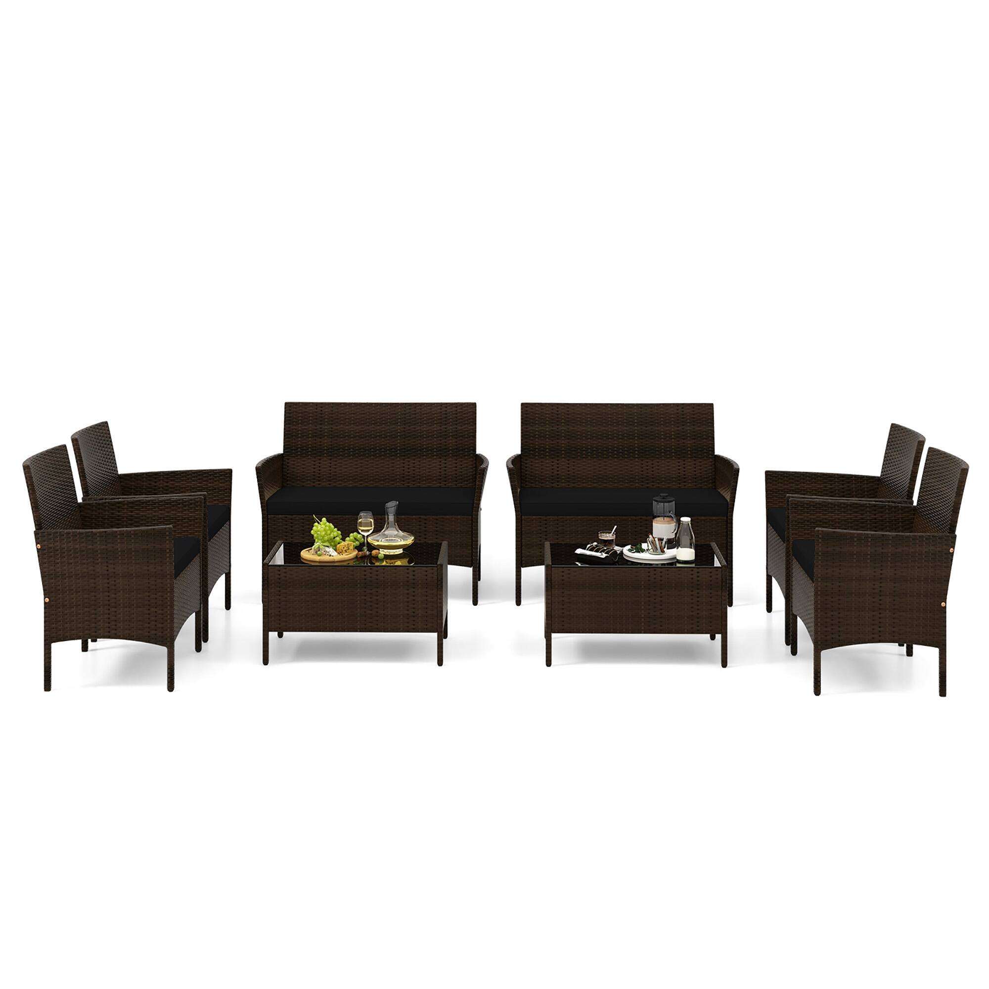 Front. Gymax - Gymax 8 Piece Patio Rattan Conversation Set Outdoor Wicker Furniture Set w/ Chair - Mix Brown, Black.