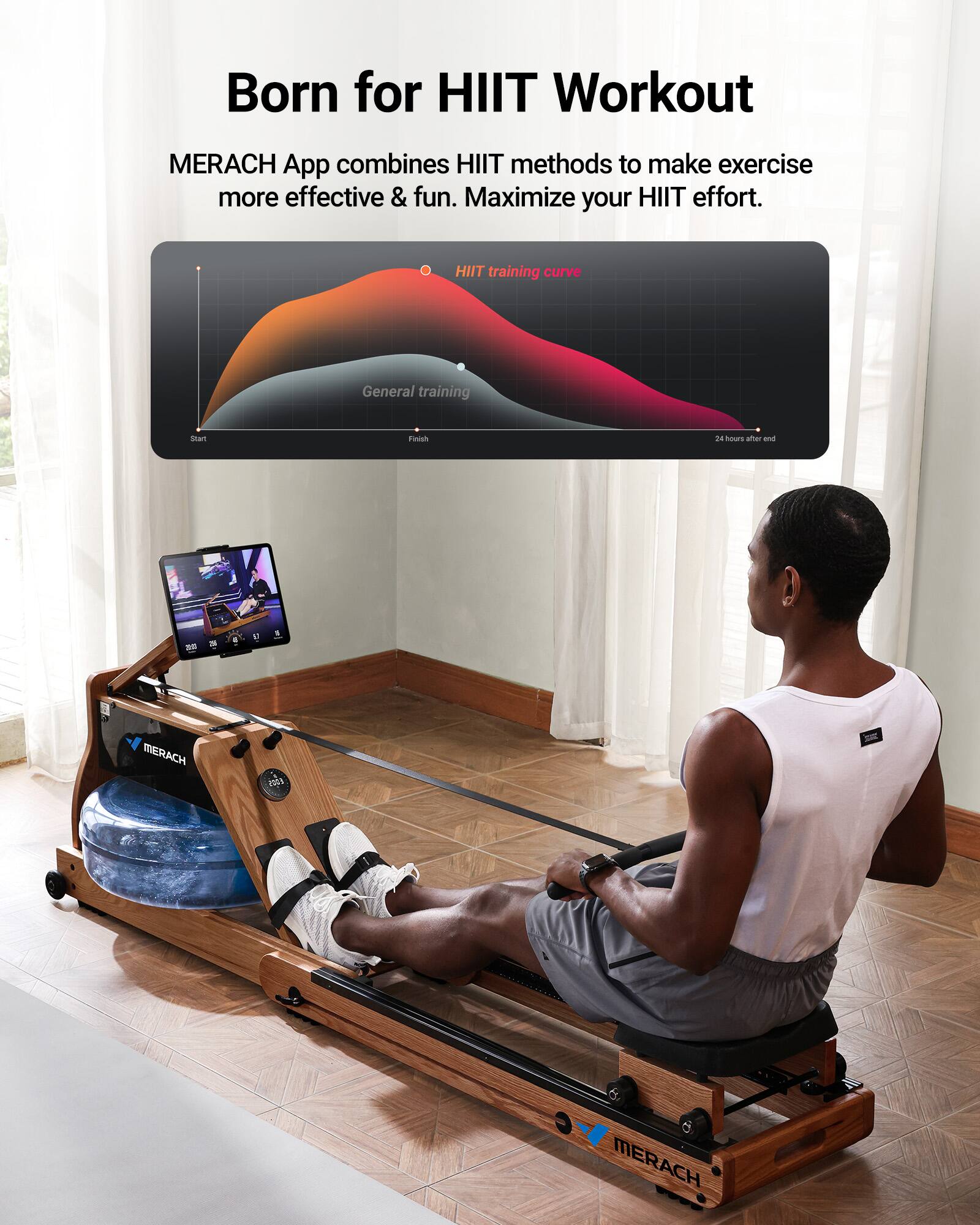 Born for HIIT Workout

MERACH App combines HIIT methods to make exercise more effective & fun. Maximize your HIIT effort.

HIIT training curve

General training

Start

Finish

24 hours after end

MERACH