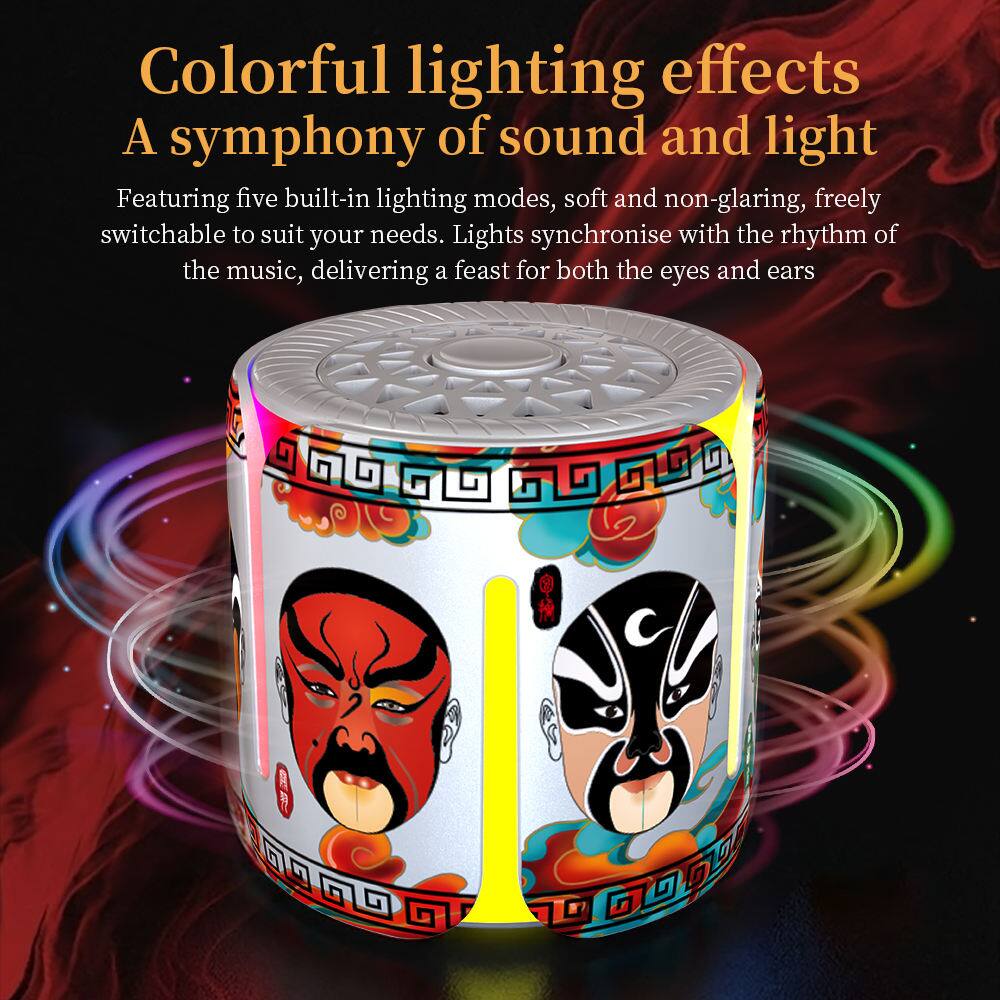 Colorful lighting effects  
A symphony of sound and light  

Featuring five built-in lighting modes, soft and non-glaring, freely switchable to suit your needs. Lights synchronise with the rhythm of the music, delivering a feast for both the eyes and ears