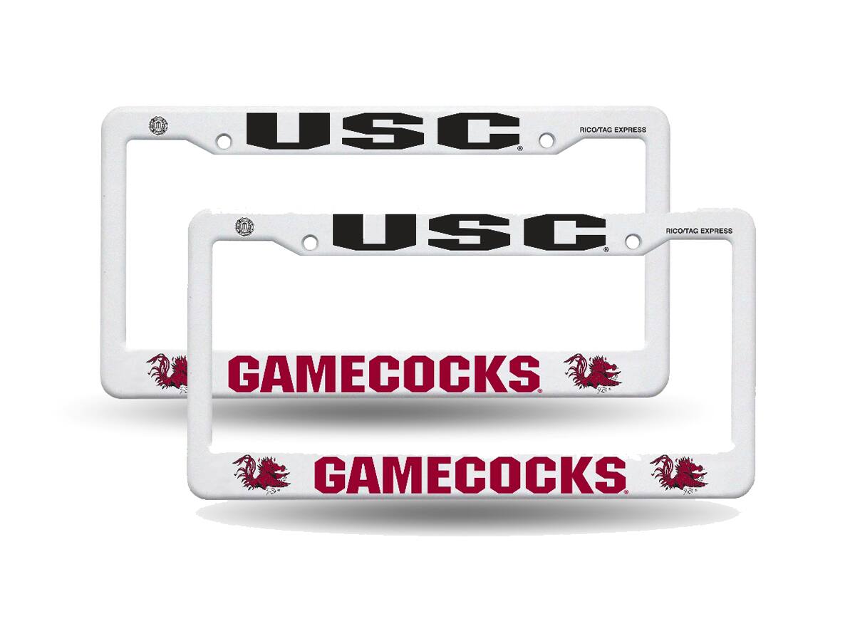 South Carolina Gamecocks Raised Letter White Plastic License Plate Frame - Set of 2 Frames
