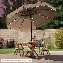 Costway - 10 FT Solar Patio Umbrella with 24 LED Lights 8 Ribs & Tilt Adjustment - Coffee