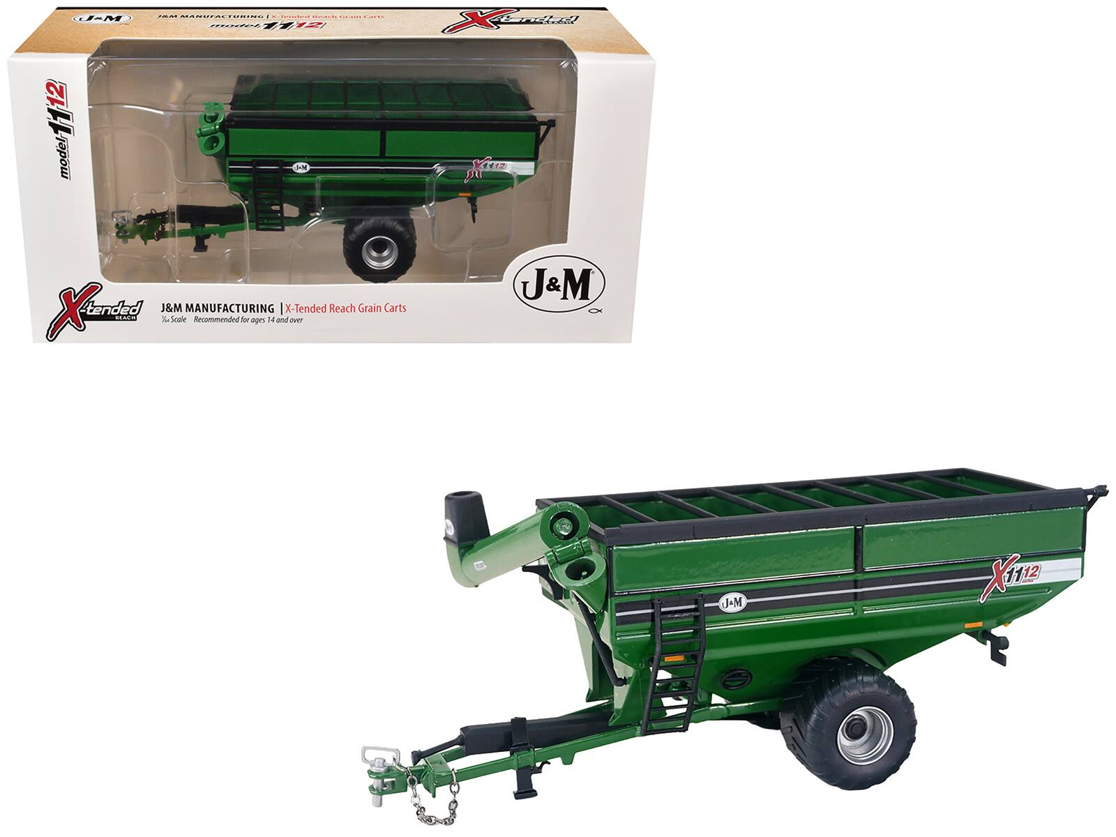 U&M  
100 STRRED IIIIIII ............ mades 11/12  
Cardied  
odel1112 model  

3+34  
Ximational J&M MANUFACTURING - X-Tended Reach Grain Carts REACH 1/2 Scole Recommended for 14 and ages  
J&M  
J&M  
X112
