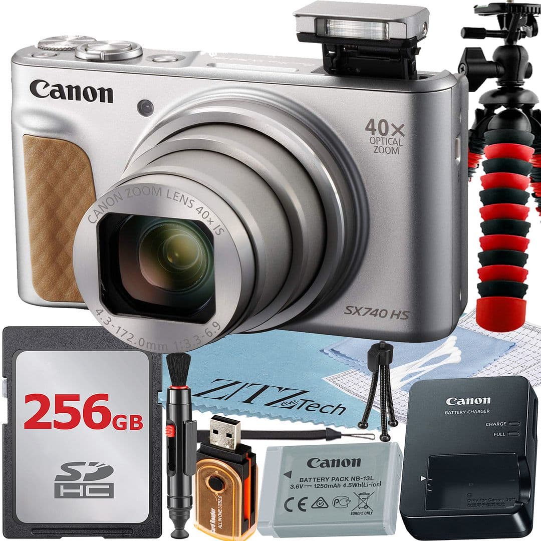 Canon - PowerShot SX740 HS Digital Camera with 256GB Card + ZeeTech Basic Bundle (International Version) - Silver