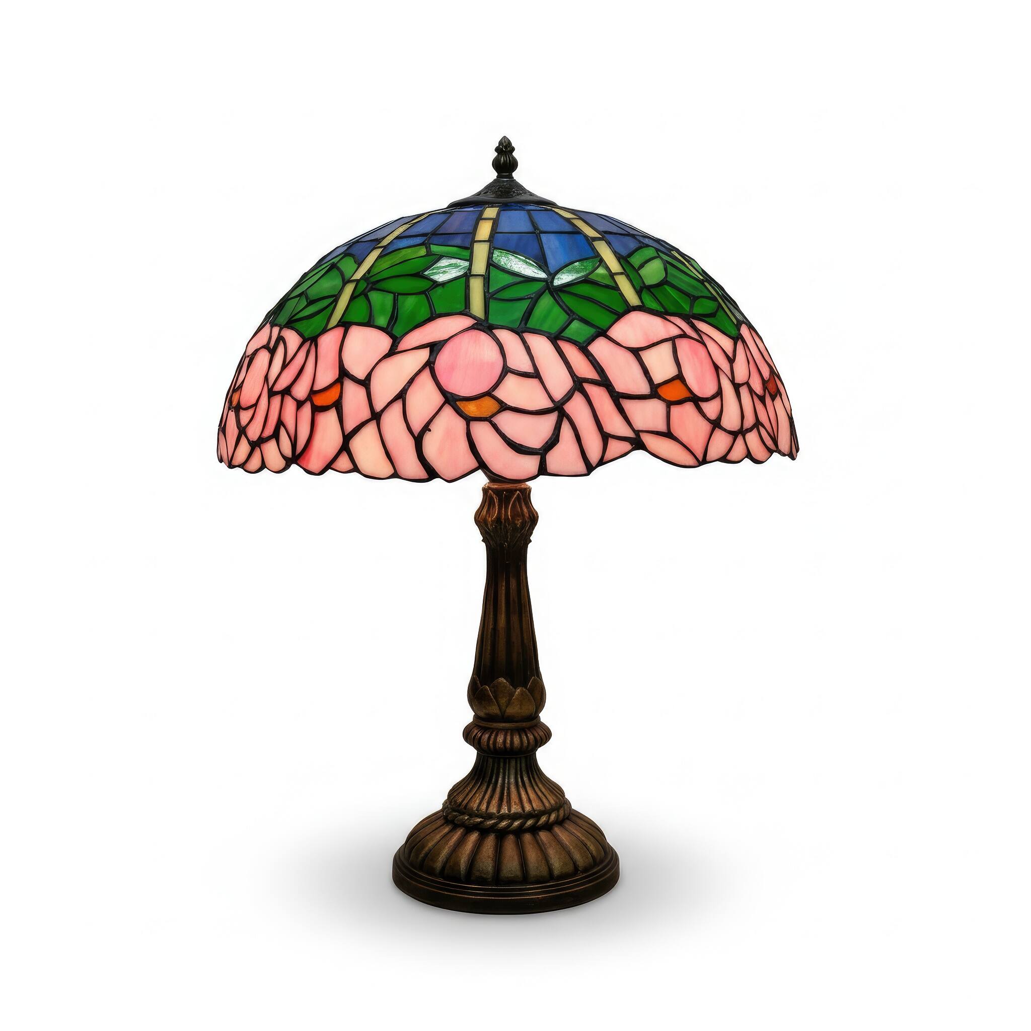 Angle. FC Design - 22"H Floral Dome w/ Antique-Style Embossed Bronze Base Table Lamp.