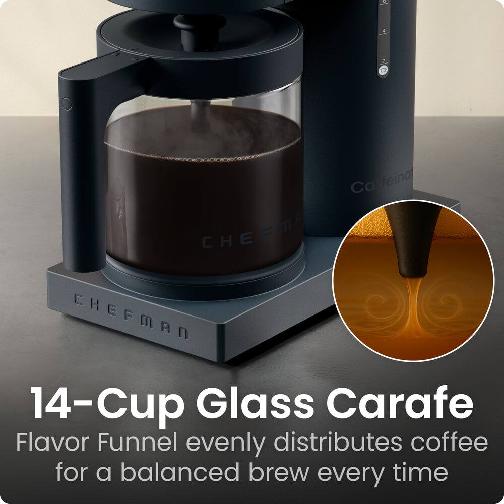 - 4 2 Ca feinal CHEFM CHEFMAN 14-Cup Glass Carafe Flavor Funnel evenly distributes coffee for a balanced brew every time