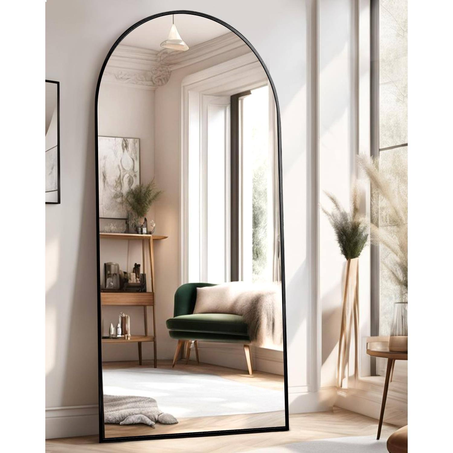 Front. Cedar Assembly - Arched Full Length Mirror 71"x26" Floor With Stand Wall Mounted For Bedroom ✔【FULL SIZE】 The size of - Black-71"L x 28"W.