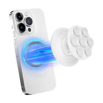 Front. Topteng - MagSafe Phone Grip – Silicone Suction Cup Stand, Strong Magnet, One-Handed Operation, Fit for iPhone 12-17 Series - White.