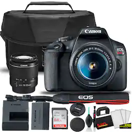 Canon - EOS Rebel T7 DSLR Camera with 18-55mm Lens Starter Bundle + Includes: EOS Bag + Sandisk Ultra 64GB Card + Clean - Black