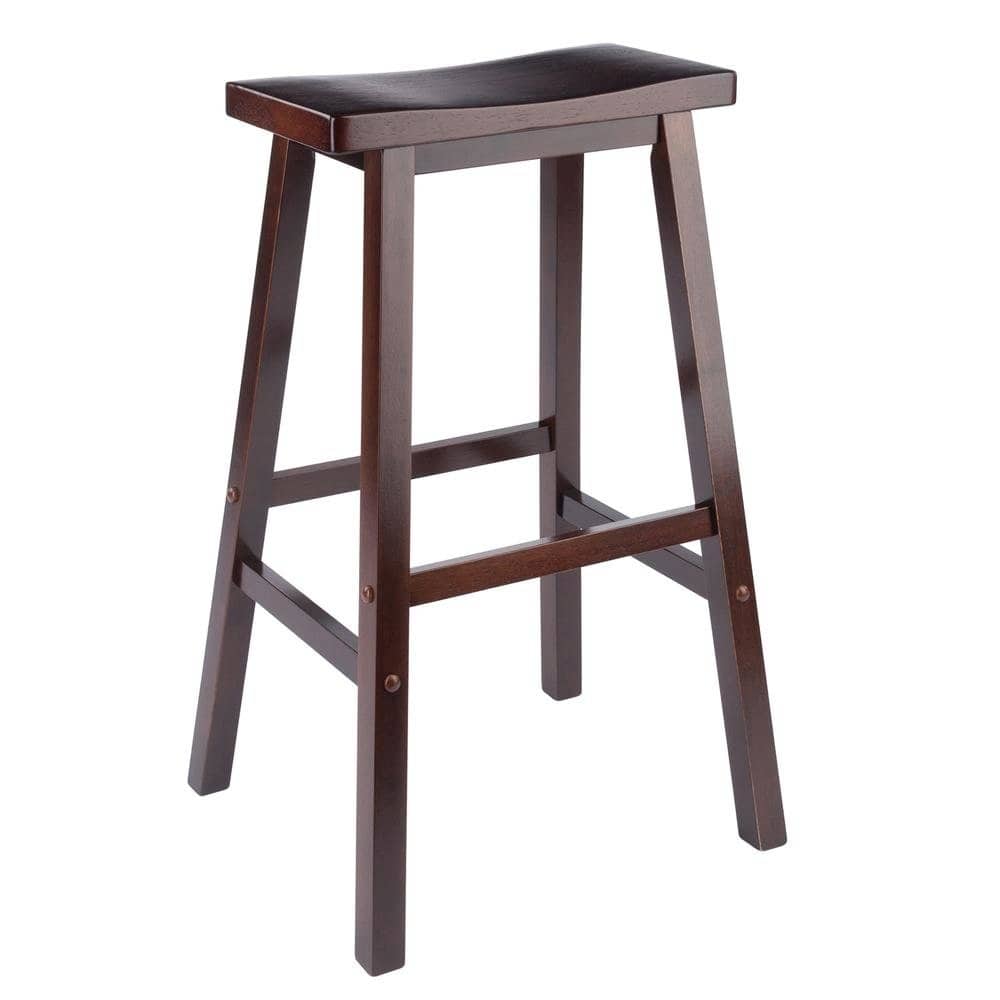 FurniFact - Antique Solid Wood Saddle Seat Bar Stool - Walnut