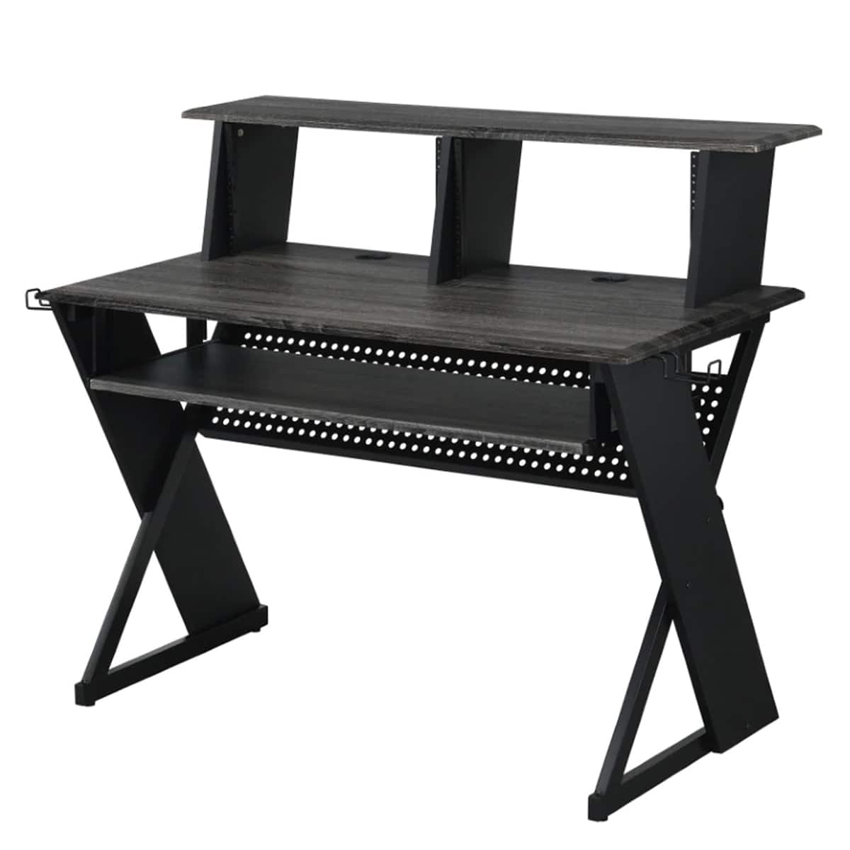 Manhattan Lane - Tin 47 Inch Wood Music Desk Studio Station, Keyboard Tray, Shelves - Gray