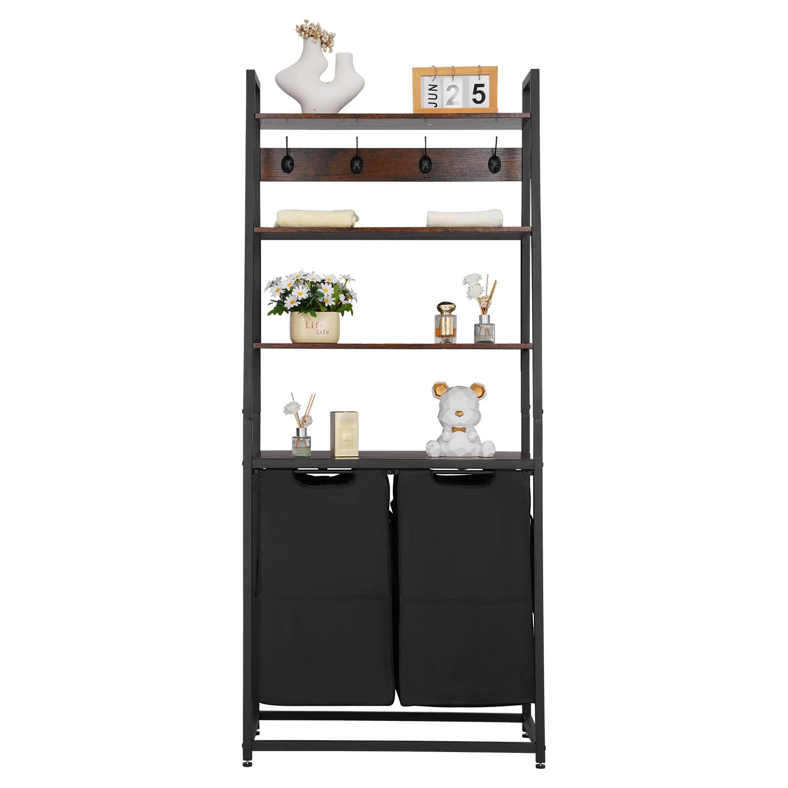 VEVOR - 4 Tiers Laundry Sorter, Tall Laundry Hamper with Shelves and Hooks, 2 Section Freestanding Basket Organizer Storage - Black, Brown price history on PriceWatchPro