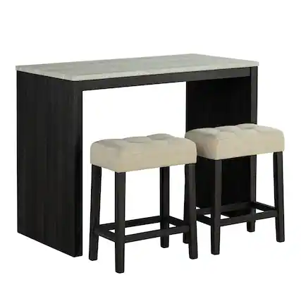 Front. Boyel Living - Black 3-Piece 36 in. H Bar Table Set with Engineered Wood Top Dining Table and 2 Stools - Black.
